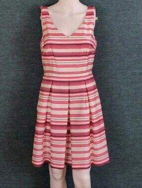 Ann Taylor Striped Pleated Fit & Flare Dress NWT